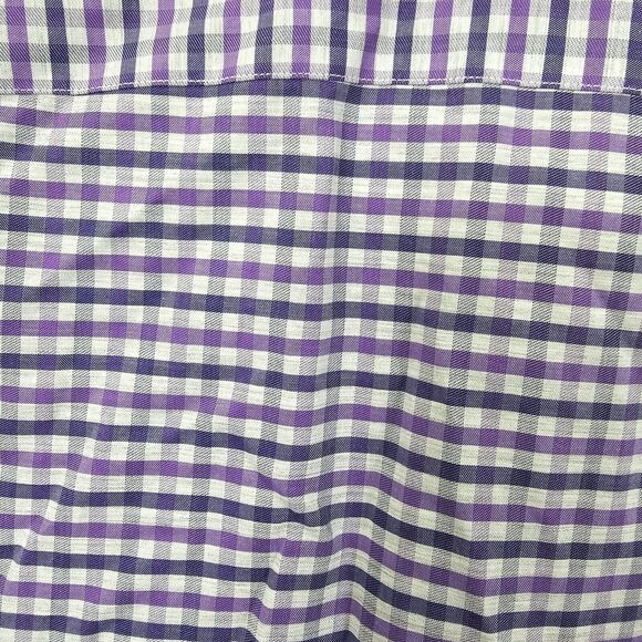 John Varvatos Men's Purple Check Lightweight Cotton Long Sleeve Size 17 34/35 - Picture 9 of 13